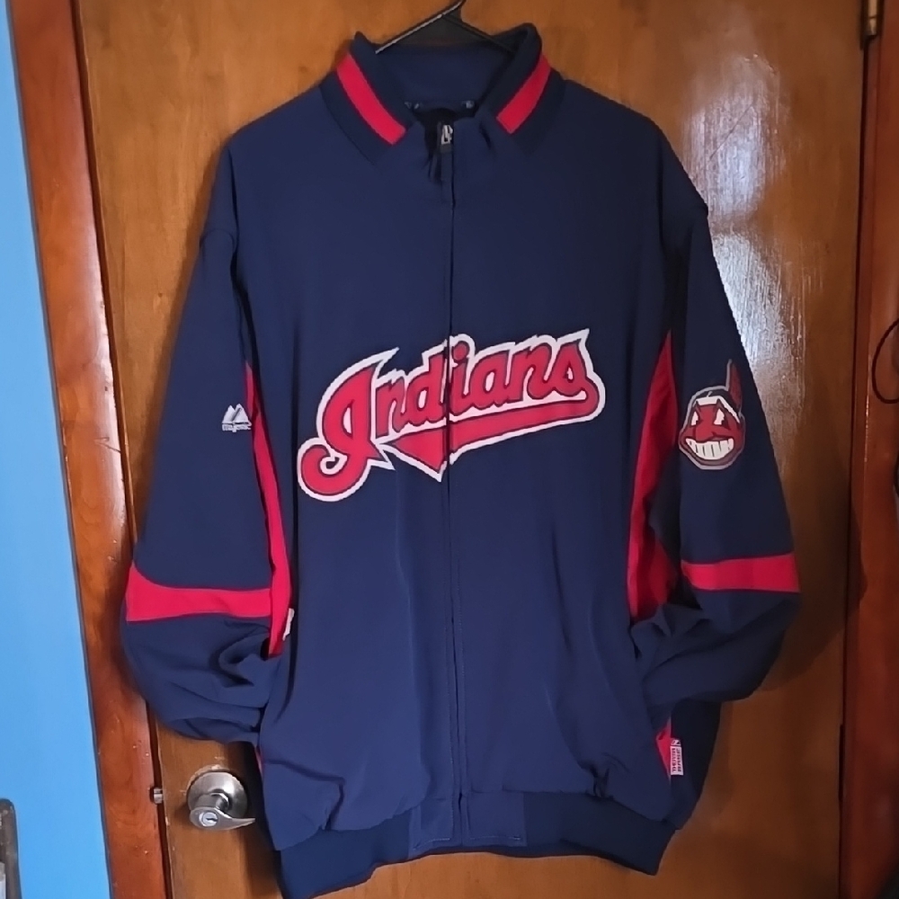 Vintage Majestic Cleveland Indians Blue and Red Jacket With Embroiderey